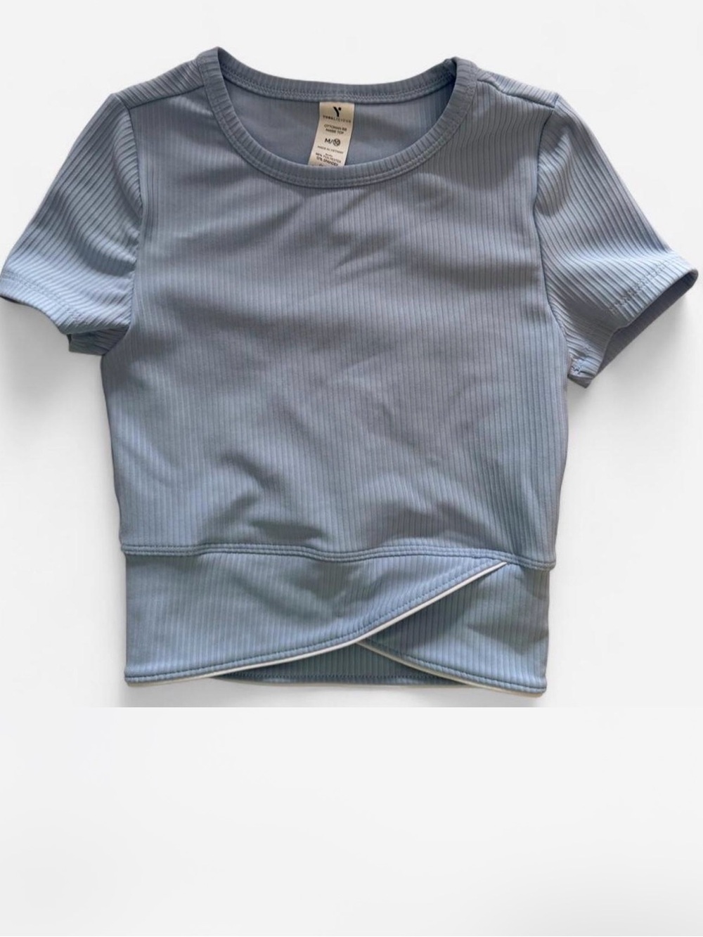 Girls Yogalicious Light Blue Ribbed Short Sleeve Crop Top